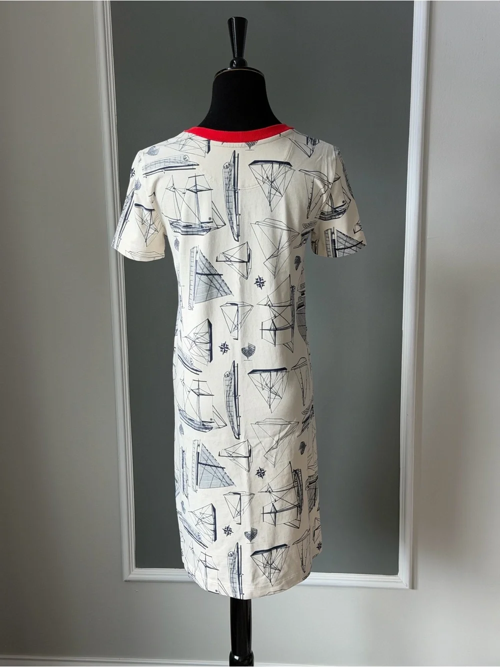 Tory Burch Nautical Print Short-Sleeve Shift Dress - Red Trim